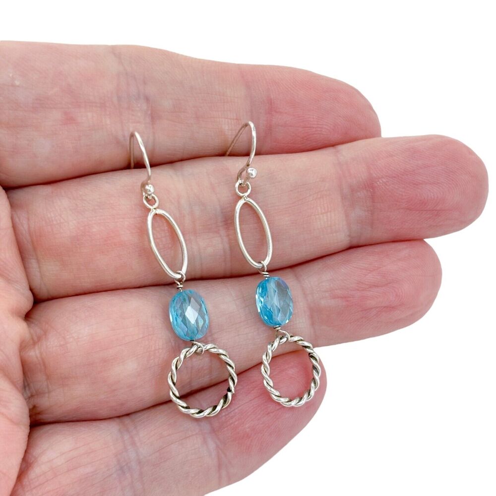 Vintage Sterling Silver 925 Blue Crystal Dangle Earrings